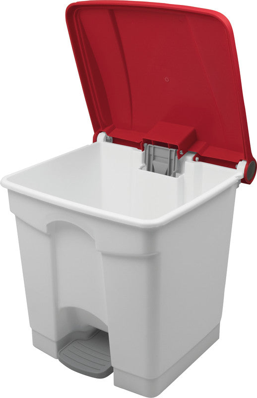 Helit Abfallcontainer the step – 30 l – mit Deckel – Kunststoff, weiss – B × H × T 410 × 440 × 400 mm