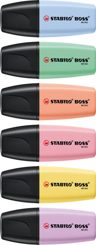 STABILO BOSS Textmarker Mini Set 6 Pastellfarben – Keilspitze, 2–5 mm