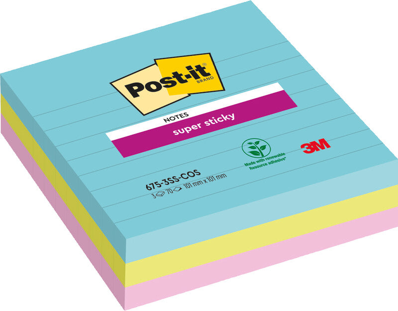 Post-it Super Sticky Haftnotizen – 101×101 mm – sortiert, 3×70 Blatt, PEFC