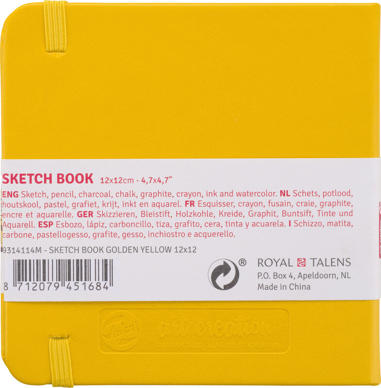 Talens Skizzenbuch, 12 × 12 cm, 140 g/m², 160 Seiten, goldgelb, mit Gummiband, säurefrei