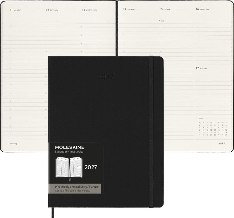 Moleskine Professioneller Terminplaner – 1 Woche/2 Seiten, gebunden, 19 × 25 cm, 2027, schwarz, FSC