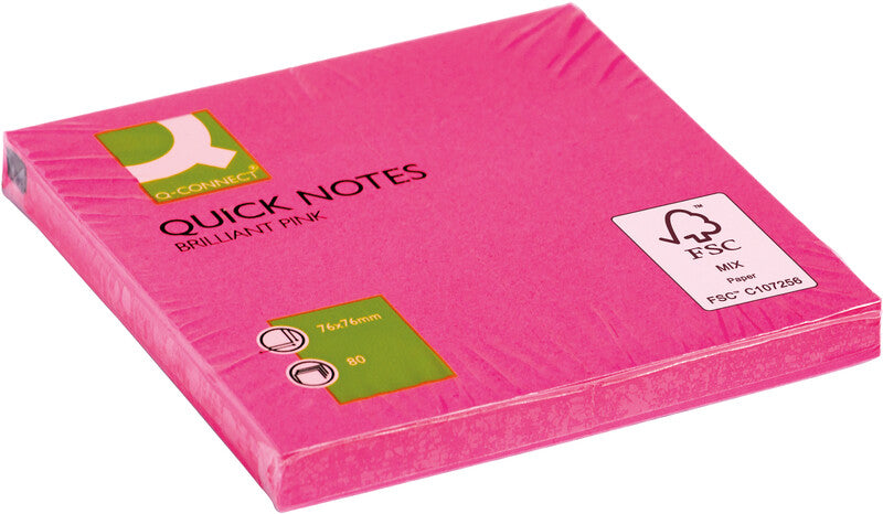Q-Connect Haftnotizen – 76×76 mm – Neonpink, 6×80 Blatt, recyclingfähig