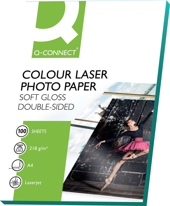 Q-CONNECT Fotopapier – glänzend, A4, 218 g/m², 100 Blatt, beidseitig – für Farblaserdrucker/-kopierer