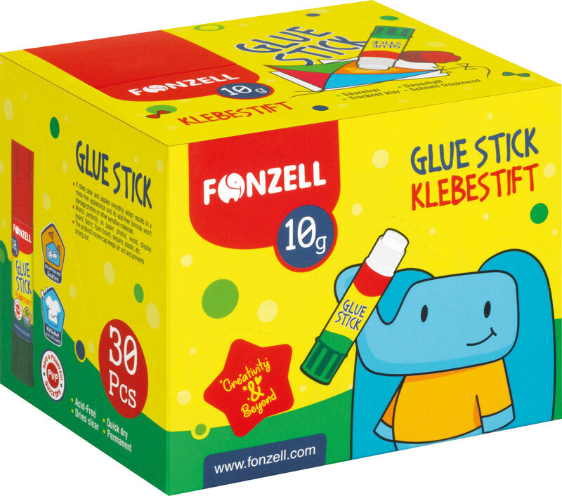 Fonzell Klebestift – Stift, permanent, transparent, lösemittelfrei, 10 g, für Papier, Fotos, Stoff u. a.