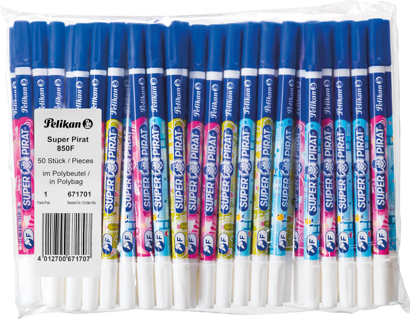 Pelikan Super Pirat Tintenlöscher – fein, blau, für Linkshänder, Packung, 50 Stk.
