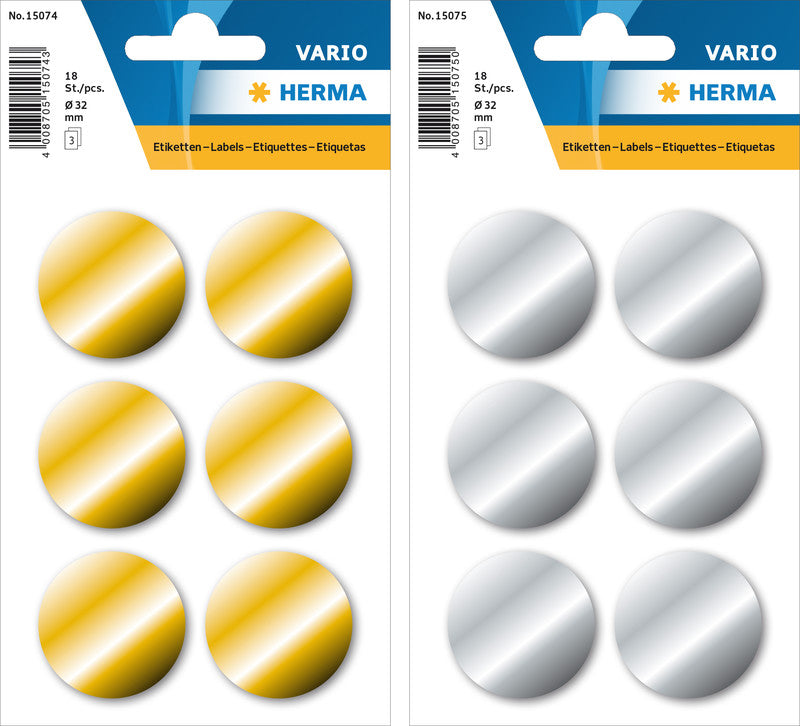 HERMA Vario Schmucketiketten – Motiv Weihnachten – Folie, 18 Stk, 3 Bogen, Ø 32 mm