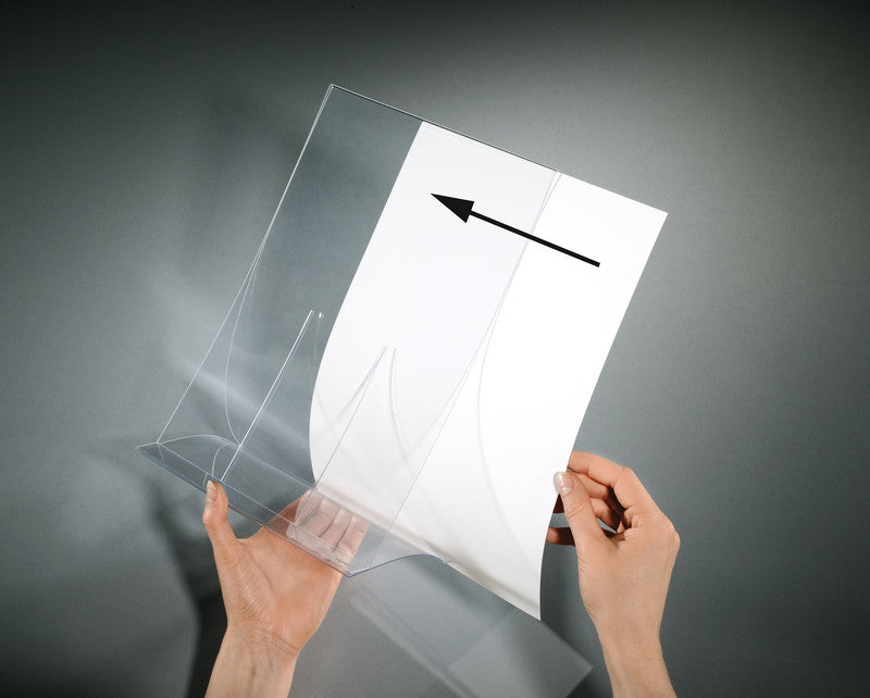 Sigel Tischaufsteller – für A4 Hochformat, transparent, Kunststoff, 220 × 150 × 335 mm