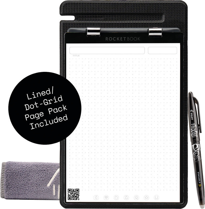 Rocketbook Notizblock, liniert, punktkariert, 20 Blatt, Hardcover – schwarz, für ROCKETBOOK App