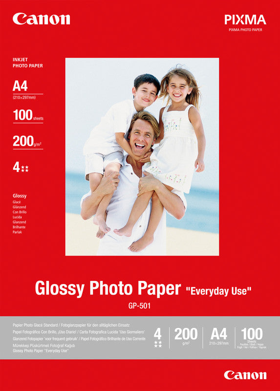 Canon Fotopapier – glänzend, A4, 200 g/m², 100 Blatt – für Inkjetdrucker