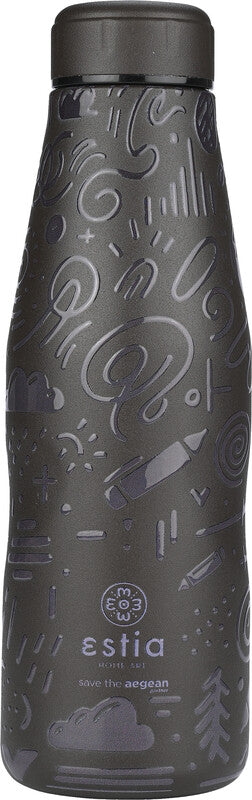 Estia Trinkflasche – 5 dl – Edelstahl, isoliert, Schraubverschluss, auslaufsicher, BPA-frei – Noir Echo