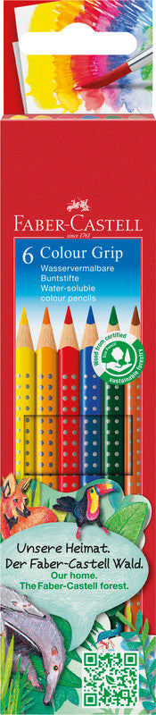 Faber-Castell Aquarellfarbstifte Colour Grip 2001 – 6 Farben, im Kartonetui, Ø 3 mm, dreikantig, FSC
