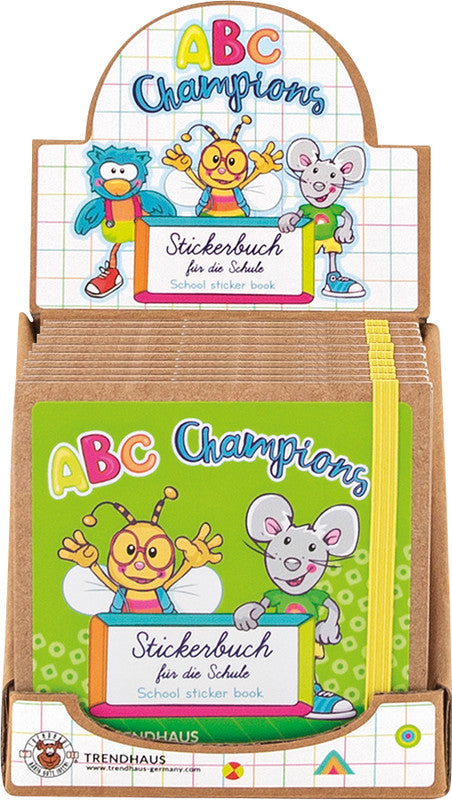 Trendhaus Stickerbuch ABC Champions – 110 × 110 mm – sortiert – 8 Blätter, 150 Etiketten