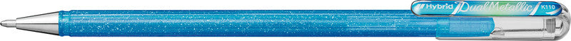 Pentel Hybrid Metal K110-DMNX Gelschreiber – graublau/blau/silber, 1 mm Spitze, glitzernd