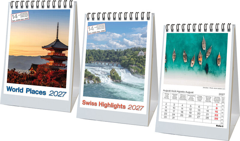 Biella Pult-Bildsteller Imago Beautiful Swiss 2027 – 10,5 × 14,8 cm, 14 Monate – d/f/i/gb