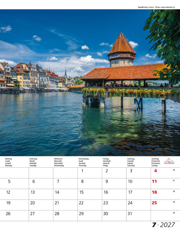 Calendaria Berge und Täler der Schweiz – Bildkalender Schweiz 2027 – 30 × 40 cm – Kalendarium d/f/i/e