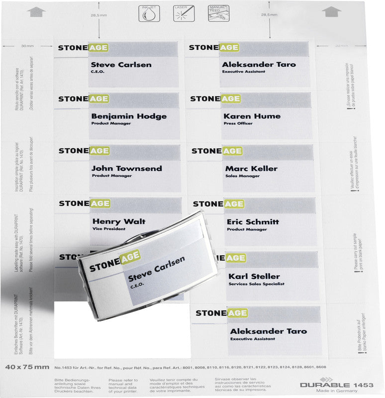 Durable Einstecketiketten A4 (75 × 40 mm), 150 g/m², weiss, Papier – für Inkjet, Laser, Kopierer – 240 Karten