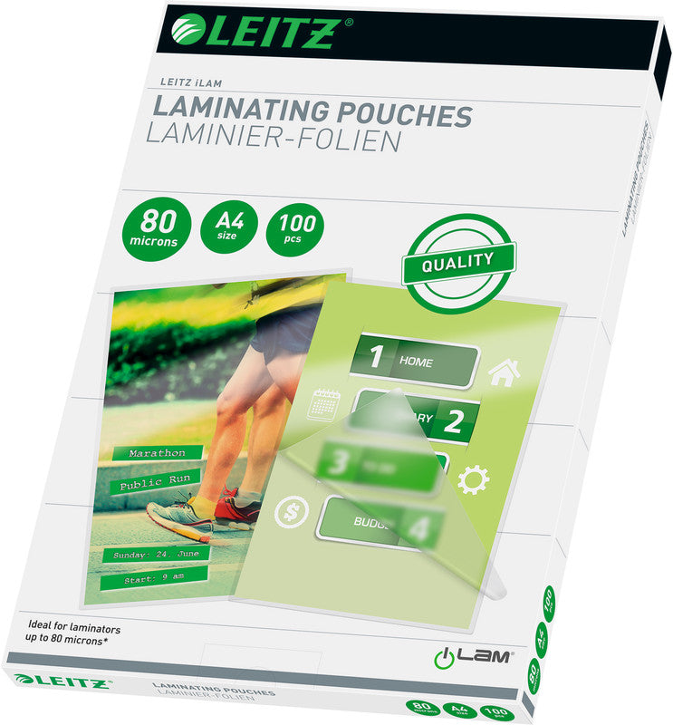 Leitz Laminierfolien A4, glänzend – 80 µm, 216 × 303 mm, 100 Stk.