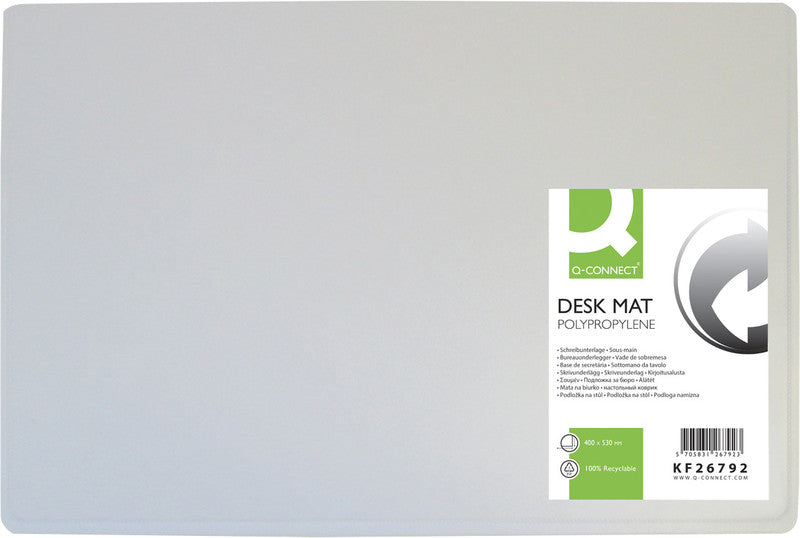 Q-connect Schreibunterlage – Transparent – 530 × 400 mm – Kunststoff, Rutschfest
