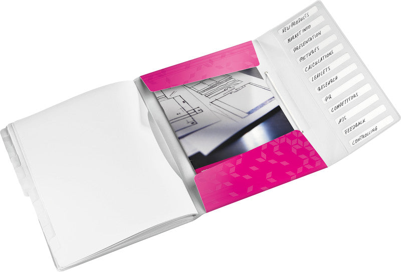 Leitz WOW A4 Fächermappe – 12 Fächer, Gummiband, Polypropylen (PP), Pink Metallic