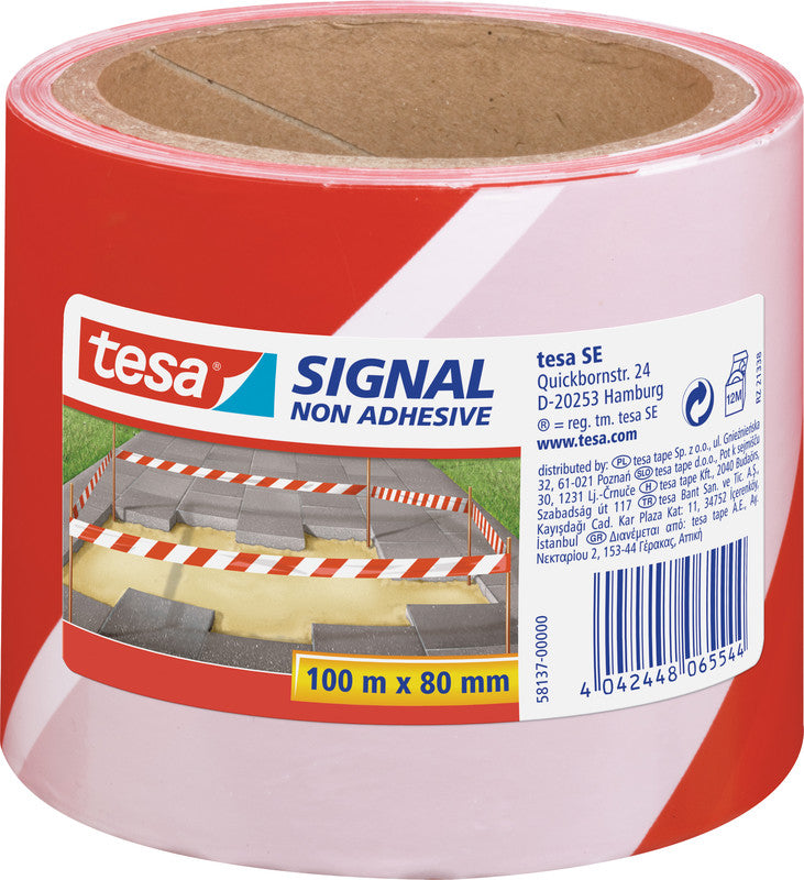 tesa Absperrband – Nicht klebend – Rot/Weiss – 80 mm × 100 m