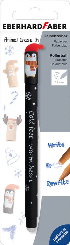 Eberhard Faber Animal Erase it Winter Gelschreiber – blau, 0,7 mm, radierbar, Kappe, nachfüllbar