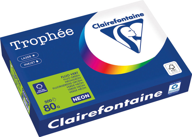Clairefontaine Kopierpapier – A4, 80 g/m², Neongrün – für Inkjet/Laser/Kopierer – FSC – 500 Blatt