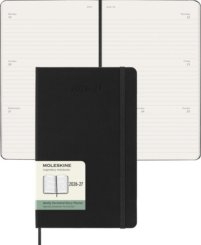 Moleskine Schüleragenda – 1 Woche/2 Seiten, gebunden, 13 × 21 cm, 18 Monate Jul–Dez, Englisch, Schwarz, FSC