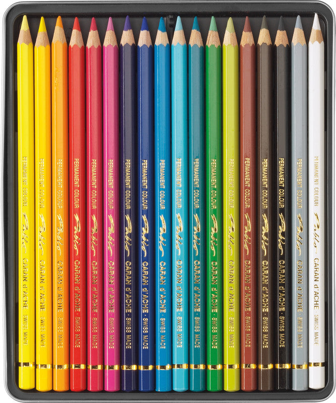 Caran d-Ache Caran d'Ache Buntstifte Pablo – 18 Farben, im Metalletui, Ø 3,8 mm, FSC