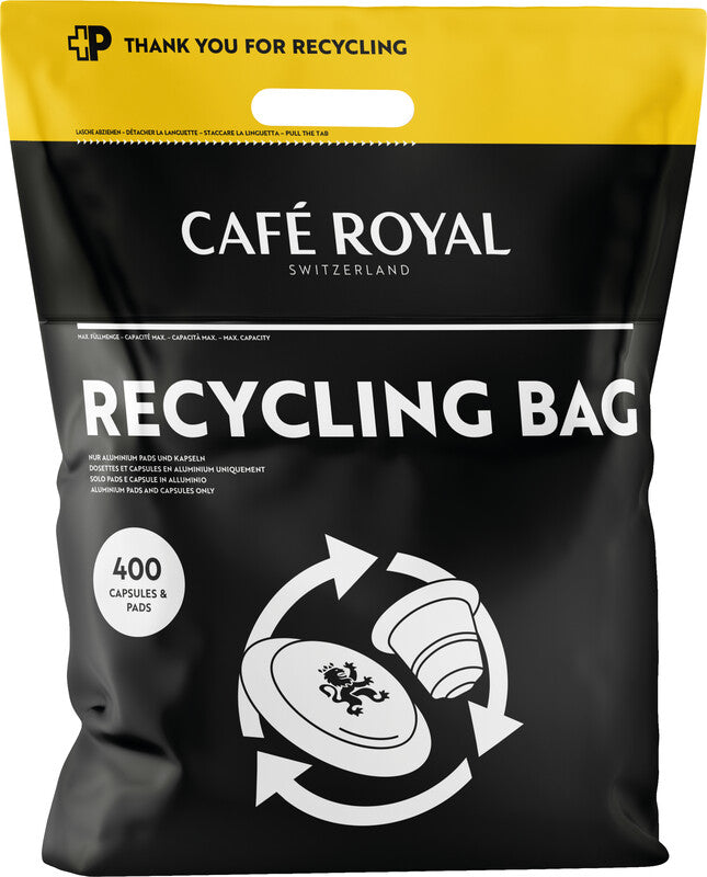 Café Royal Recycling-Beutel – für ca. 400 gebrauchte Aluminium-Kaffeekapseln und -Kaffeepads, Schwarz