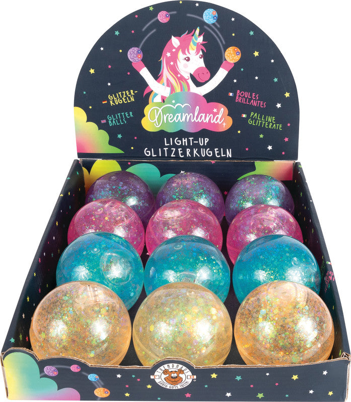Trendhaus Dreamland Springball – 1 Stück, Ø 6,3 cm, glitzernd, mit LED-Licht
