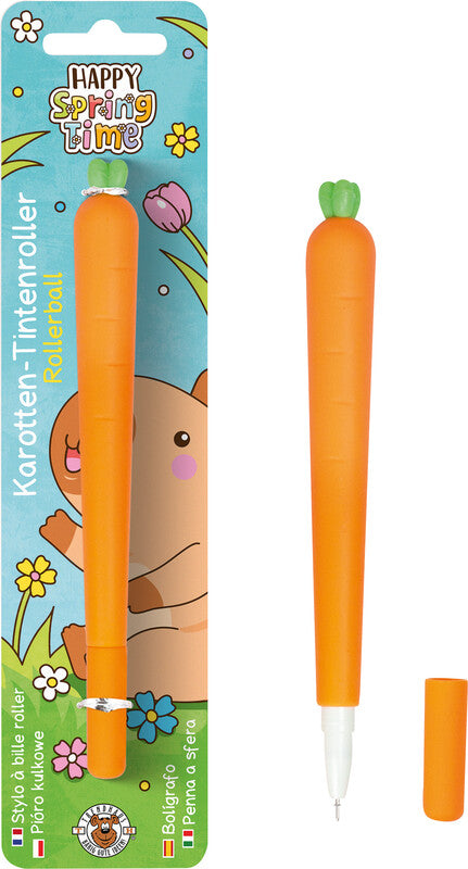 Trendhaus Karotte Happy Spring Time – Tintenroller, mit Kappe, 0,5 mm, schwarz, für Linkshänder