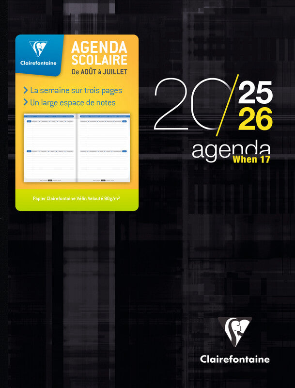 Clairefontaine When 17 Schüleragenda – 1 Woche/3 Seiten, gebunden, 17 × 22 cm, Aug–Jul, mehrsprachig, PEFC