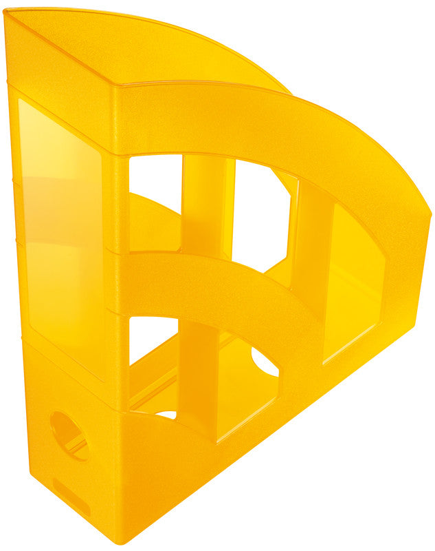 Helit the bridge Stehsammler C4 – mit Griffloch, 75 mm, orange transparent, Kunststoff