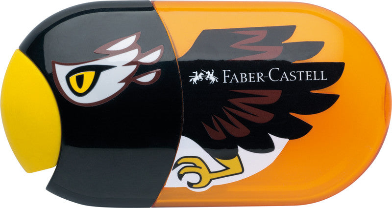 Faber-Castell 183527 Adler Doppel-Spitzdose – für Blei- und Farbstifte – farbig sortiert – mit Radierer