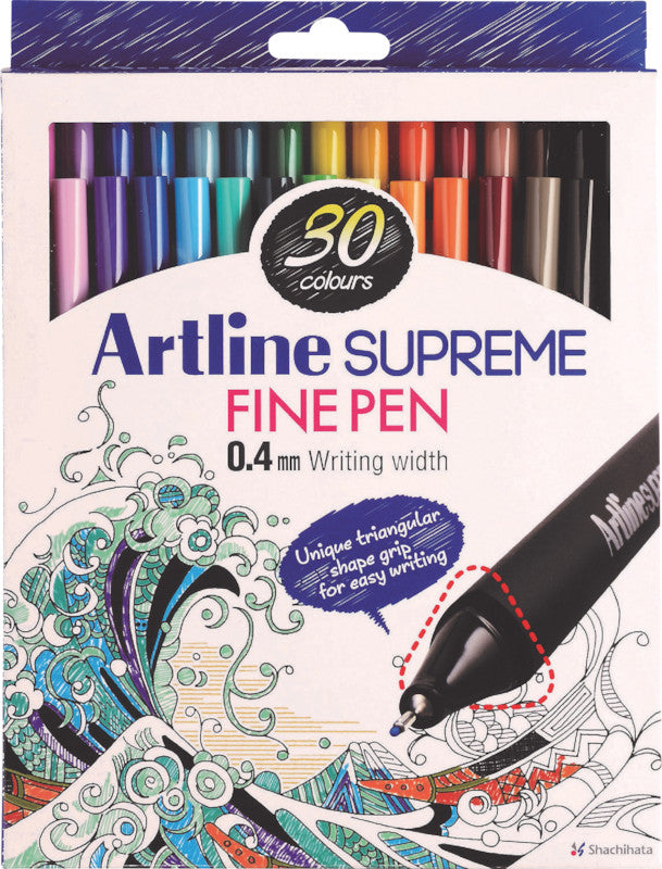 Artline Supreme Dreieckiger Fineliner – 30er-Set 0,4 mm – 30 Farben, sortiert