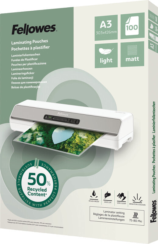 Fellowes Laminierfolien A3 – 80 µm, matt, 100 Stück