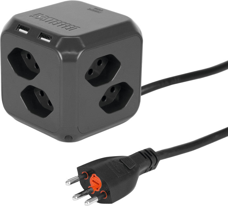 Steffen Steckdosenleiste Cube – 1,50 m, Kunststoff, Anthrazit, 2× USB-A 12 W, mit Überspannungsschutz