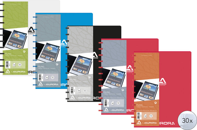 Adoc Sichtbuch Bind-Ex Aurora – 30 Sichttaschen, A5, austauschbar, genarbt, antireflex, blau, Kunststoff