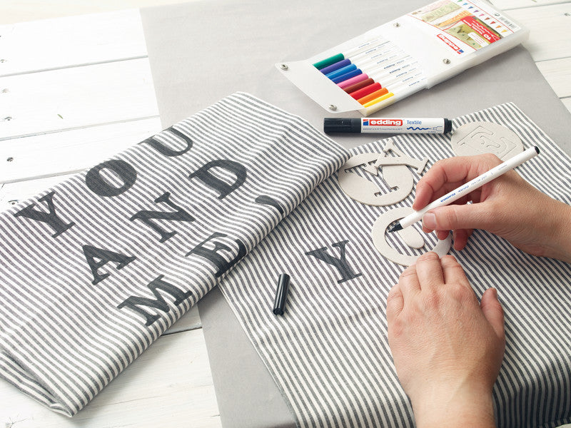 Edding Textil Marker – schwarz, rot, blau, gelb, grün, 5er Set