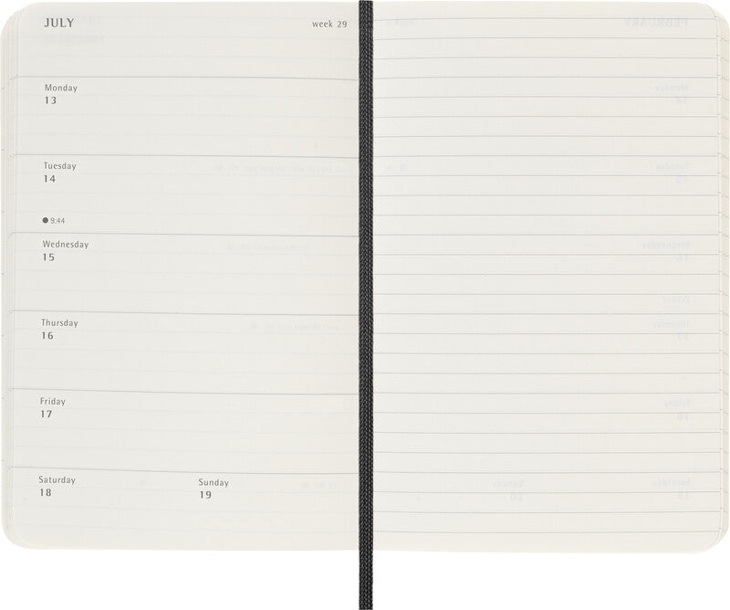 Moleskine Schüleragenda – 1 Woche/1 Seite, gebunden, 9 × 14 cm, 18 Monate Juli–Dezember, Englisch, Schwarz, FSC