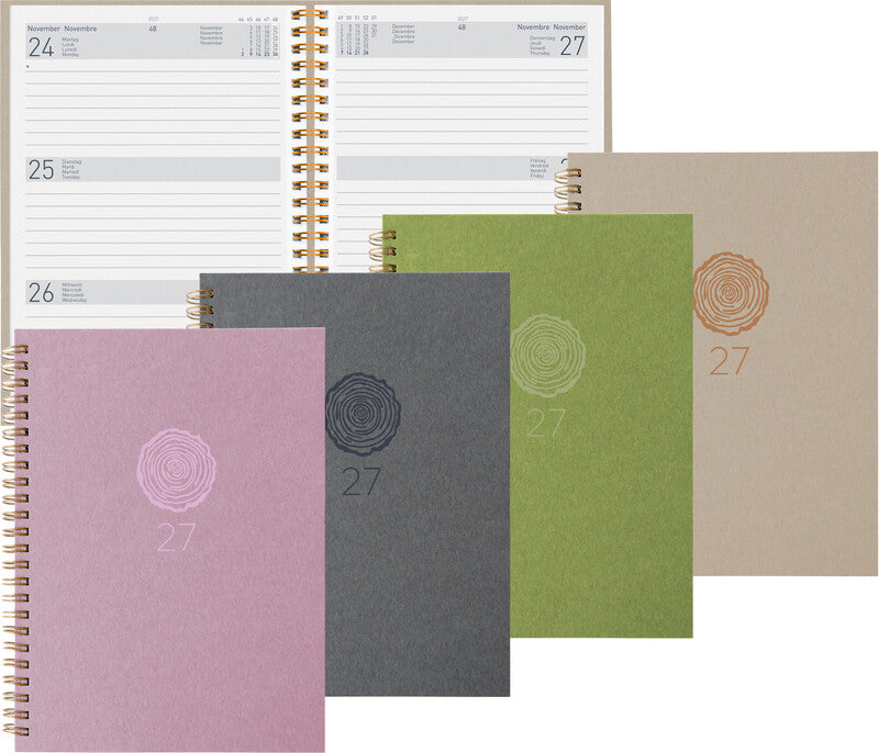 Biella Dispo Term Natural Agenda – 1 Woche/2 Seiten, Wire-O, 14,5 × 20,5 cm, 2027, Mehrsprachig, Rosa