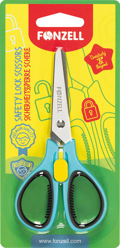 Fonzell Kinderschere – für Rechts- und Linkshänder, abgerundete Spitzen, Softgrip, Kunststoff, Hellblau
