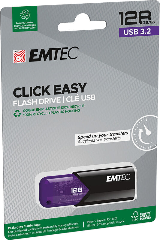 Emtec B110 Click Easy USB-Stick – 128 GB, USB 3.2, violett