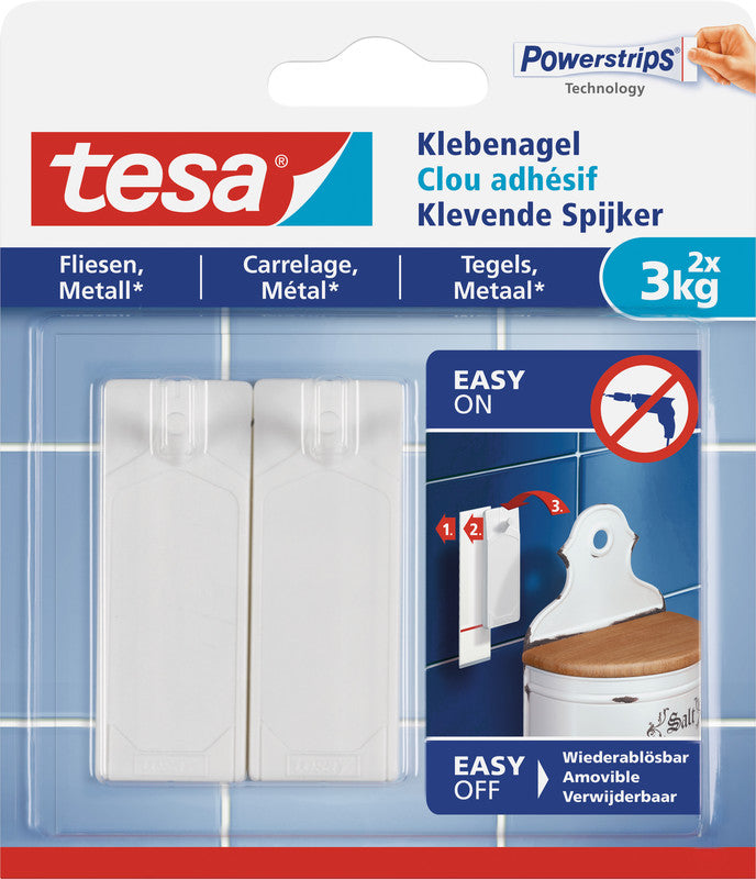 TESA Klebenagel – Kunststoff, Weiss, 12 × 14 × 1,3 cm – 2er-Pack