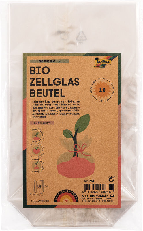 Folia Cellophantüten – mit Kreuzboden – 115 × 190 mm – 10 Stk., transparent