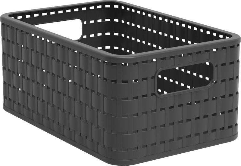 Rotho Aufbewahrungskorb Country – Kunststoff, Holzkohle Schwarz, 28 × 12,6 × 18,5 cm