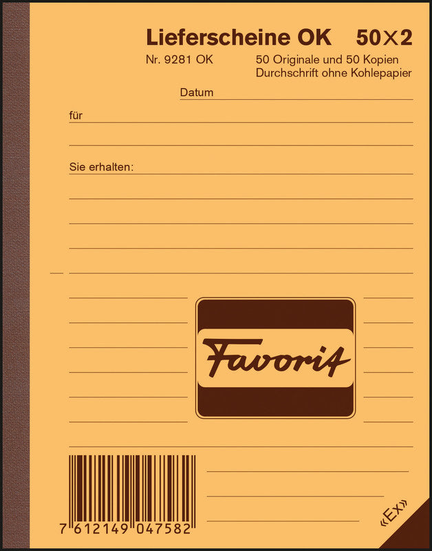 Favorit Formularblock – Lieferscheine, Deutsch, 50 Blatt, A6, selbstdurchschreibend
