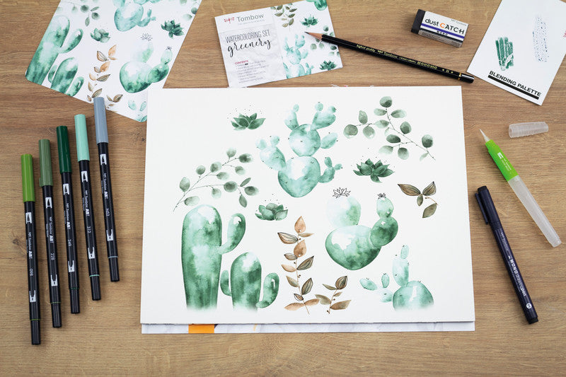 Tombow Watercoloring-Set Handlettering Greenery – 10-teilig