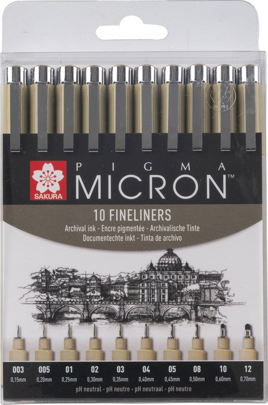 Sakura Pigma Micron Fineliner – 10er-Set – schwarz – wasserfest