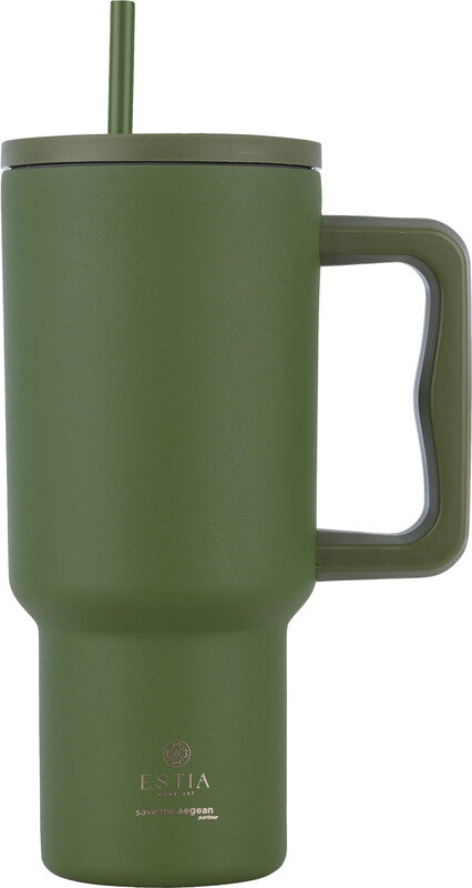 Estia Thermobecher XL – 9 dl – Edelstahl, isoliert, mit Strohhalm – Forest Spirit